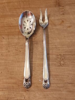 1847 Eternally Yours Silver-Plated Slotted Pickle Olive Spoon and Fork
